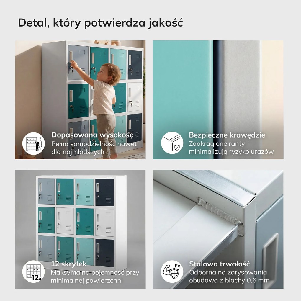 Szafka metalowa do szkoły i przedszkola szaro-niebiesko-granatowa, 1090x1200x450 mm: OLA