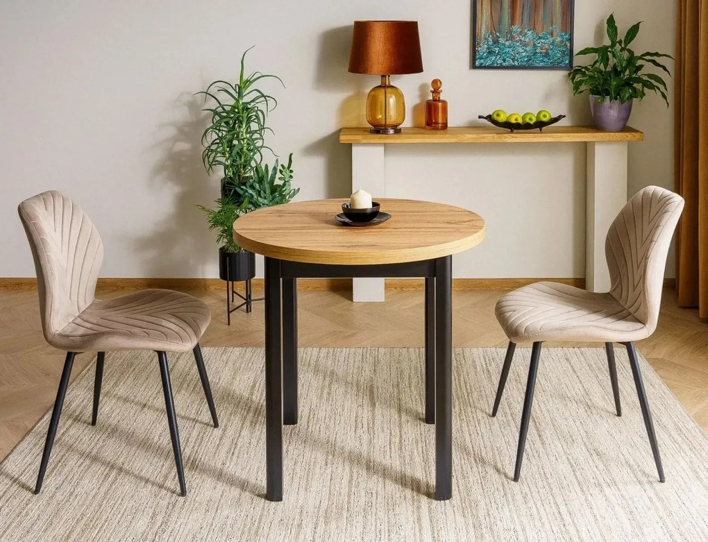 Stół okrągły ADAM 80 cm dąb artisan /czarny SIGNAL