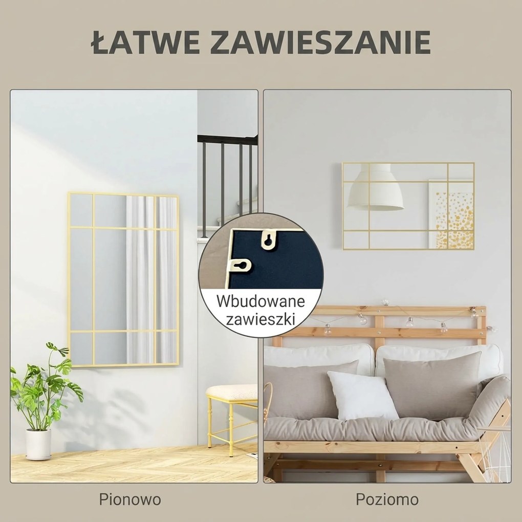 HOMCOM Lustro ścienne, dekoracyjne lustro z metalową ramą, złote pasy, wielowarstwowe szkło, 90S x 2G x 60W cm | Aosom PL