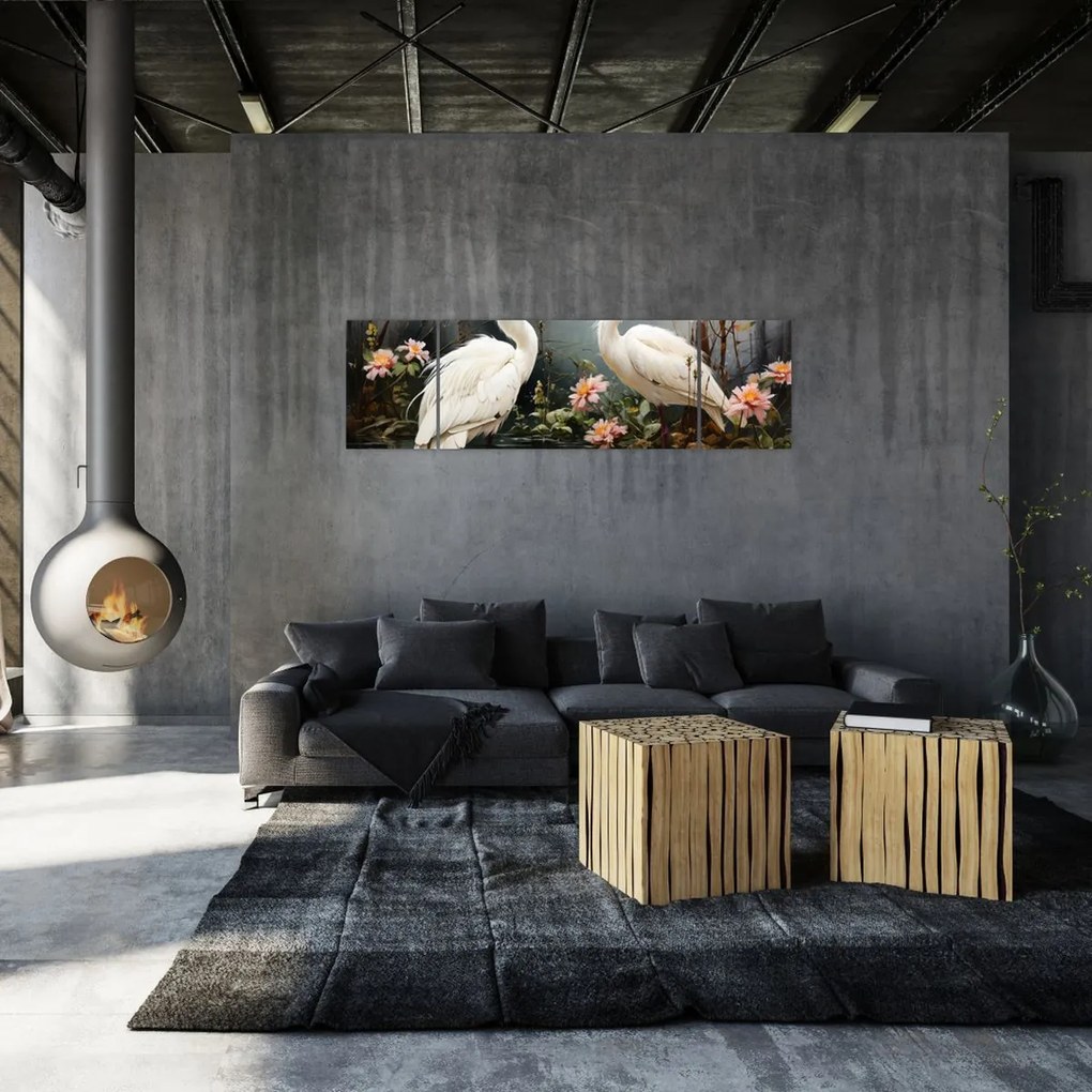 Obraz - Białe żurawie (170x50 cm)