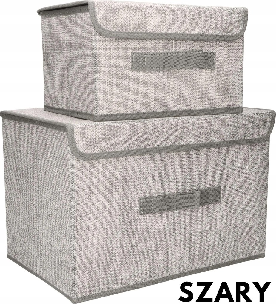 Organizery tekstylne Szare 38x25x23cm + 26x20x16cm kpl. 2 sztuk z pokrywami