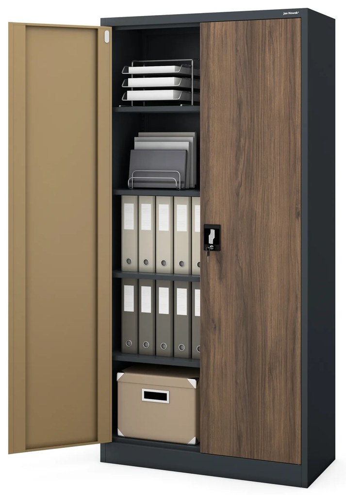 Szafa biurowa na dokumenty antracytowa/ orzech: Eco Design JAN, 900 x 1850 x 400 mm