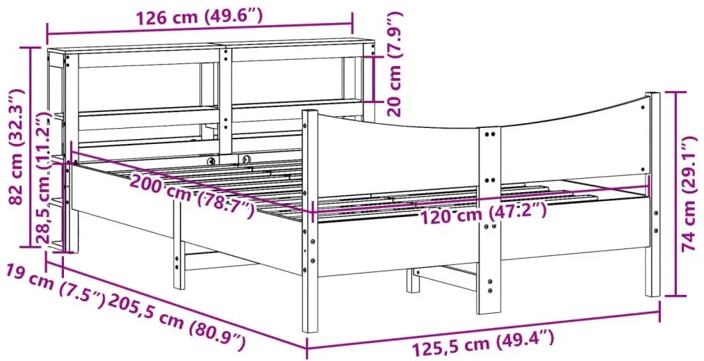 Brązowe łóżko z drewna sosnowego z zagłówkiem 120x200 A9-F15