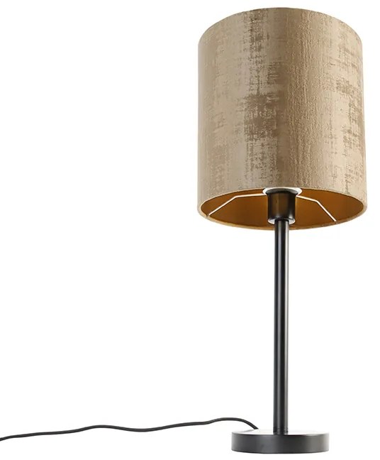 Nowoczesna lampa stołowa czarna z brązowym kloszem 25 cm - Simplo Nowoczesny Oswietlenie wewnetrzne