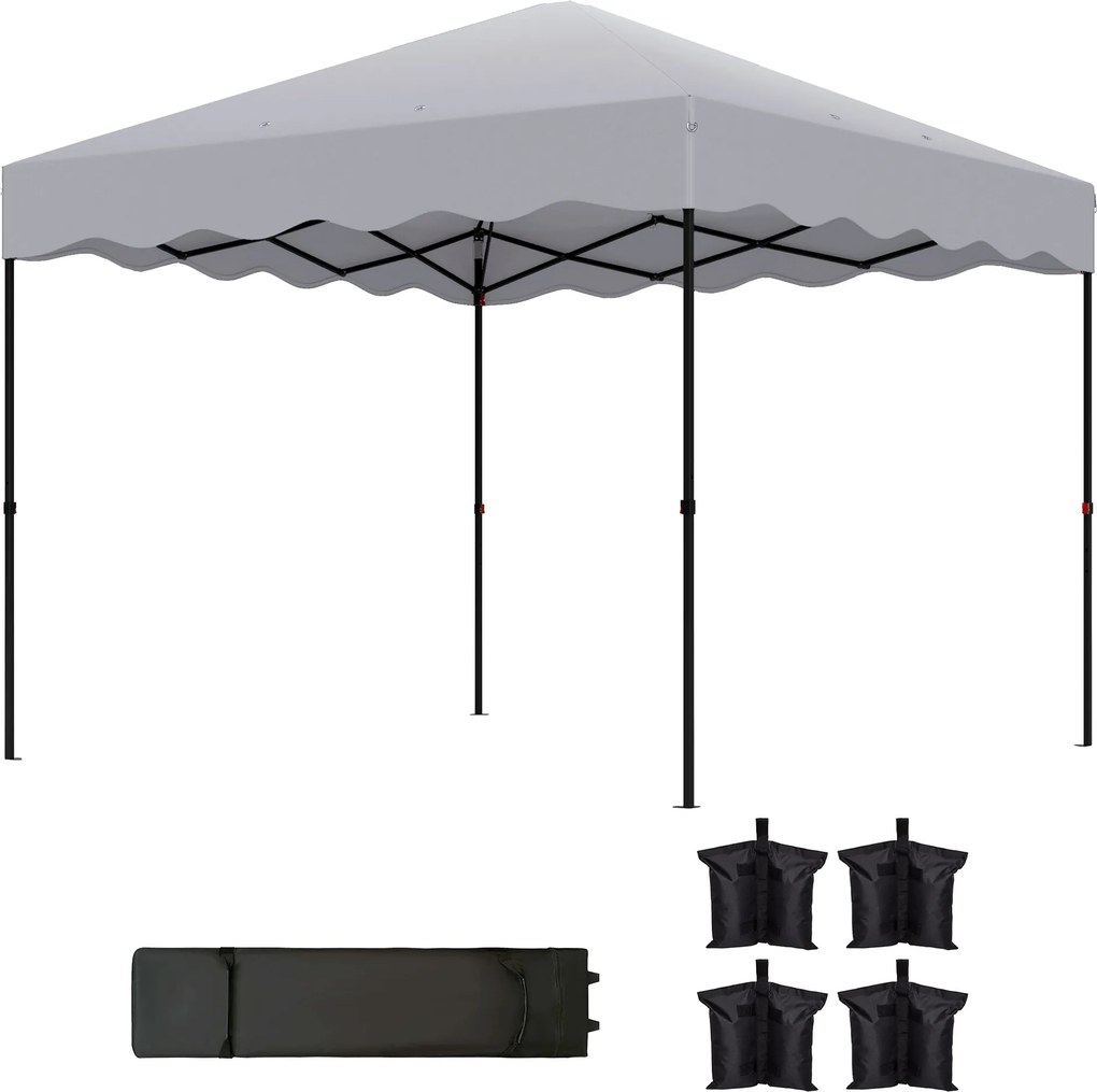 Outsunny Pawilon Pop-up 3 x 3 m, Pawilon ogrodowy z regulowaną wysokością, z Torbą na Kółkach, do Ogrodu, Tarasu, Metal, Tkanina, Jasnoszary