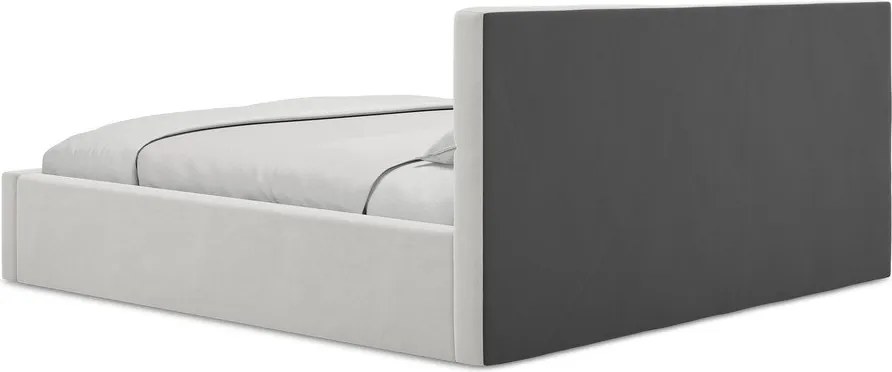 Jasnoszare aksamitne tapicerowane łóżko dwuosobowe ze schowkiem ze stelażem 140x200 cm Hiko – Makamii