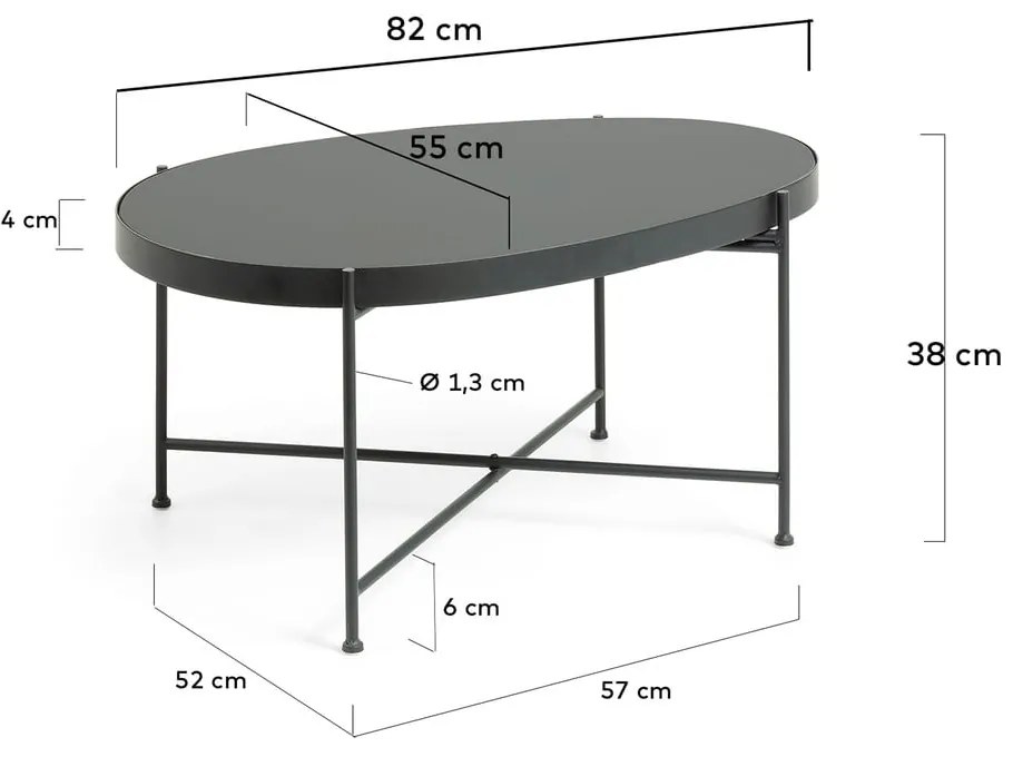 Czarny stolik ze szklanym blatem 55x82 cm Marlet – Kave Home