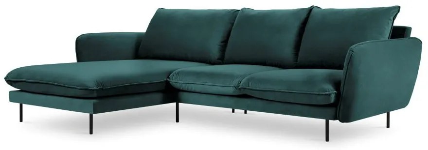 Ciemnozielona narożna aksamitna sofa lewostronna Cosmopolitan Design Vienna