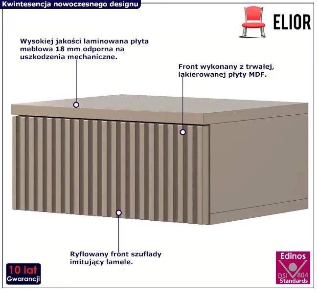 Beżowa ryflowana szafka nocna ścienna Evra