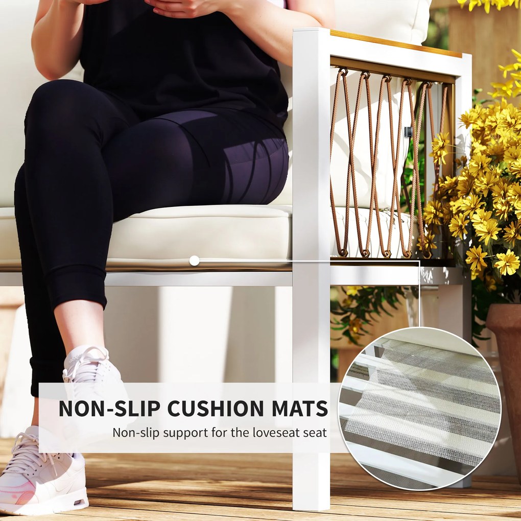 Outsunny Zestaw mebli ogrodowych 4-częściowy Polirattanowy zestaw wypoczynkowy z sofą, 2 fotelami, szklanym stolikiem, poduszkami i matami antypoślizgowymi | Aosom PL