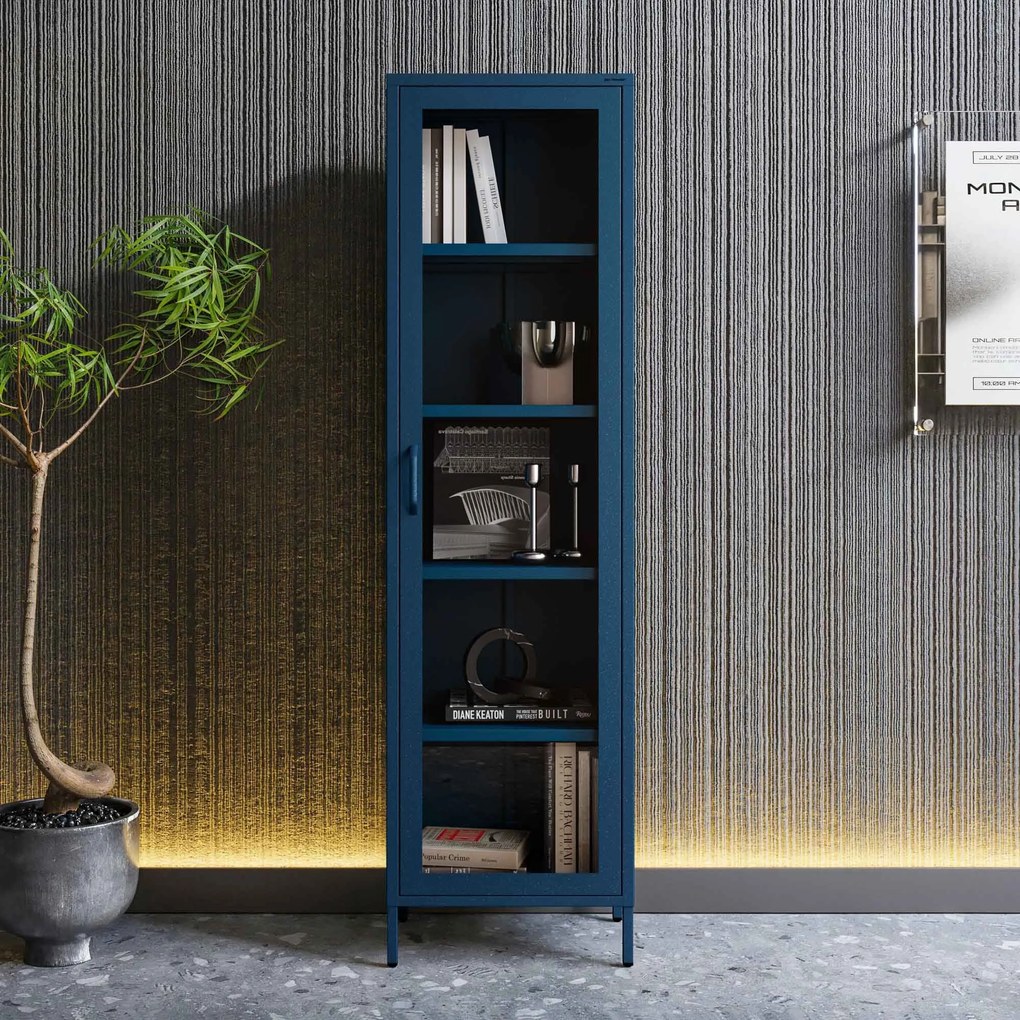 Witryna szklana do salonu wąska granatowa Modern LUIGI 500 x 1800 x 350 mm