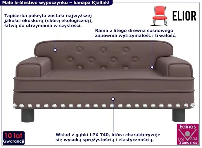 Brązowa kanapa dla chłopca z ekoskóry - Nilan