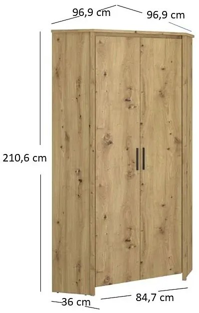 Narożna szafa na ubrania z półkami dąb artisan - Toreso 16X