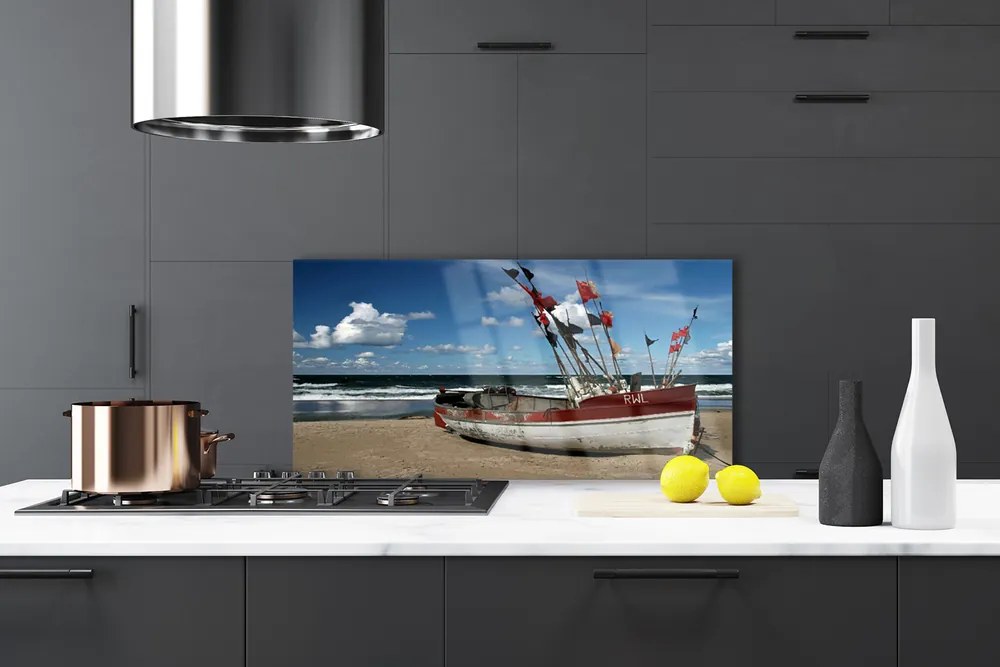 Szkło do Kuchni na Ścianę Łódź Na Piaszczystym Brzegu