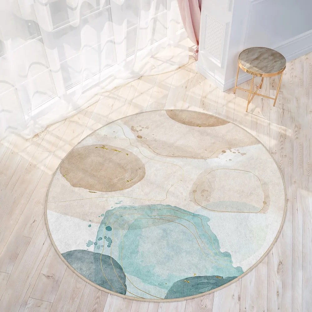 Niebiesko-beżowy okrągły dywan odpowiedni do prania ø 120 cm Puddle – Mila Home
