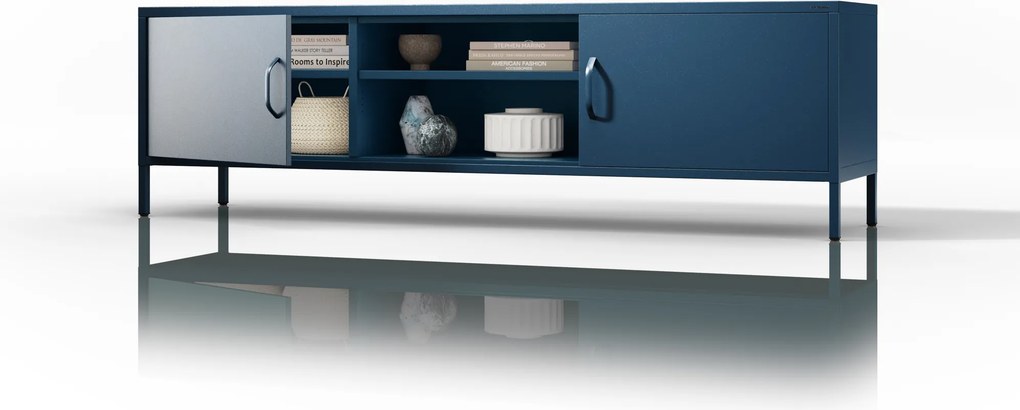 Szafka RTV metalowa szeroka XL na nóżkach granatowa, 1700x400x500 mm: ROSARIA