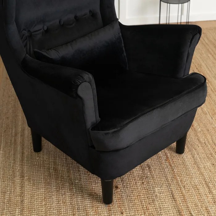 Fotel Uszak Wypoczynkowy KLARIS 2 Czarny Welurowy do Salonu Nowoczesny Loft