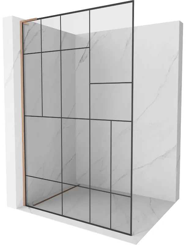 Mexen Kioto L ścianka prysznicowa Walk-in 90 x 200 cm, czarny wzór, miedź szczotkowana - 800-090-103-65-78