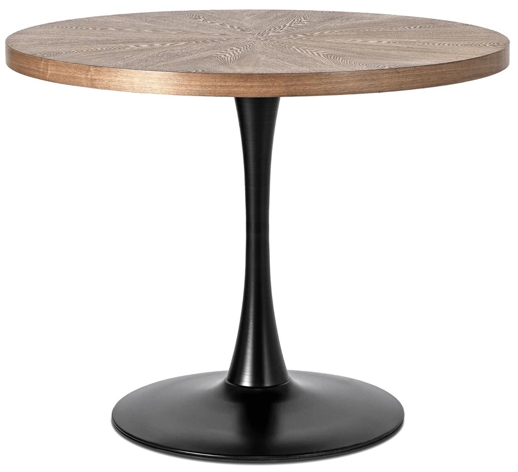 Zestaw Stół Okrągły LINO 100 cm Orzech/Czarny i 4 Krzesła Tapicerowane do Salonu CORK Czarne Welurowe Nowoczesne Loft