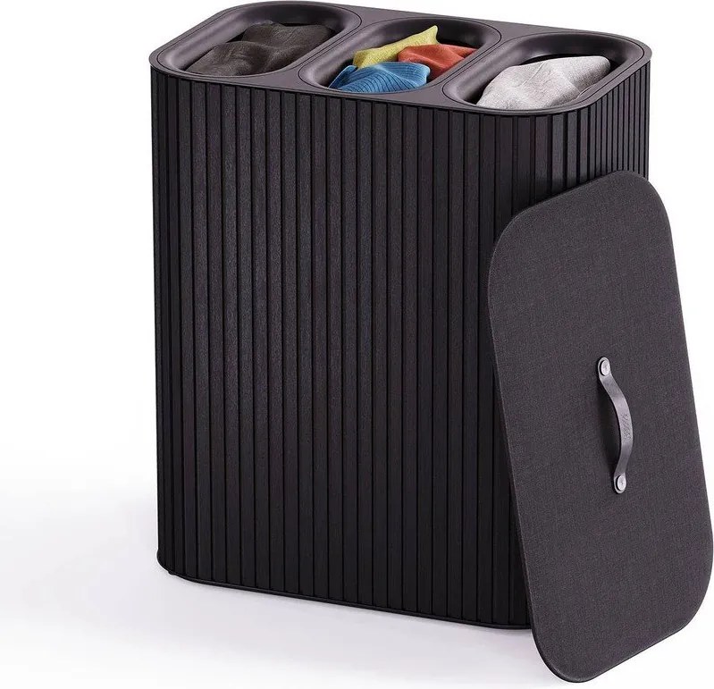 Czarny bambusowy kosz na pranie 3x30 l Tota Trio Luxe – Joseph Joseph