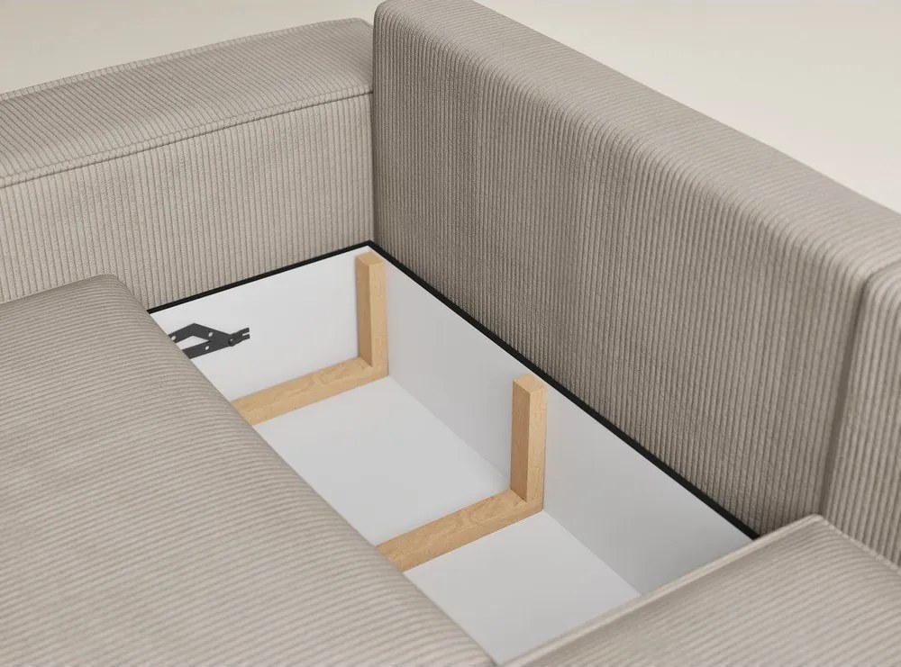 Beżowy sztruksowy rozkładany narożnik ze schowkiem (prawostronny/w kształcie litery L) Tonga – Maison de Rêve
