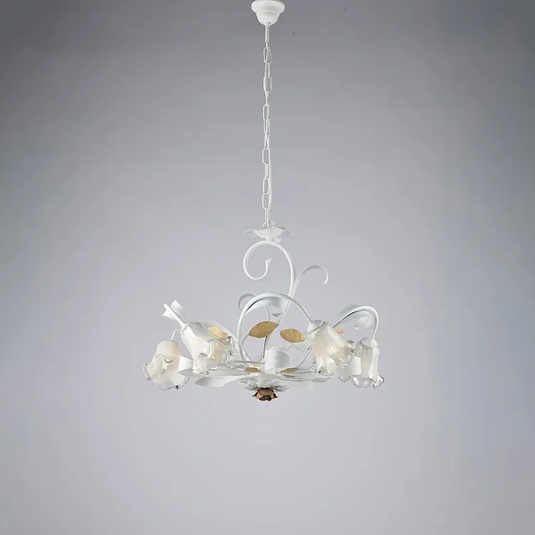 Kosz na żyrandol z żelaza lakierowanego na biało, w stylu shabby white, 5 świateł, 142 Ø65 BL274-5-BCO