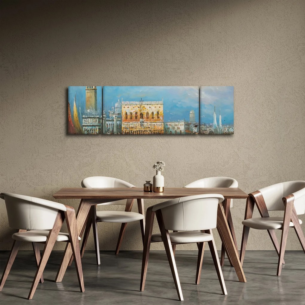 Obraz - Gondola przejeżdżająca przez Wenecję, obraz olejny (170x50 cm)