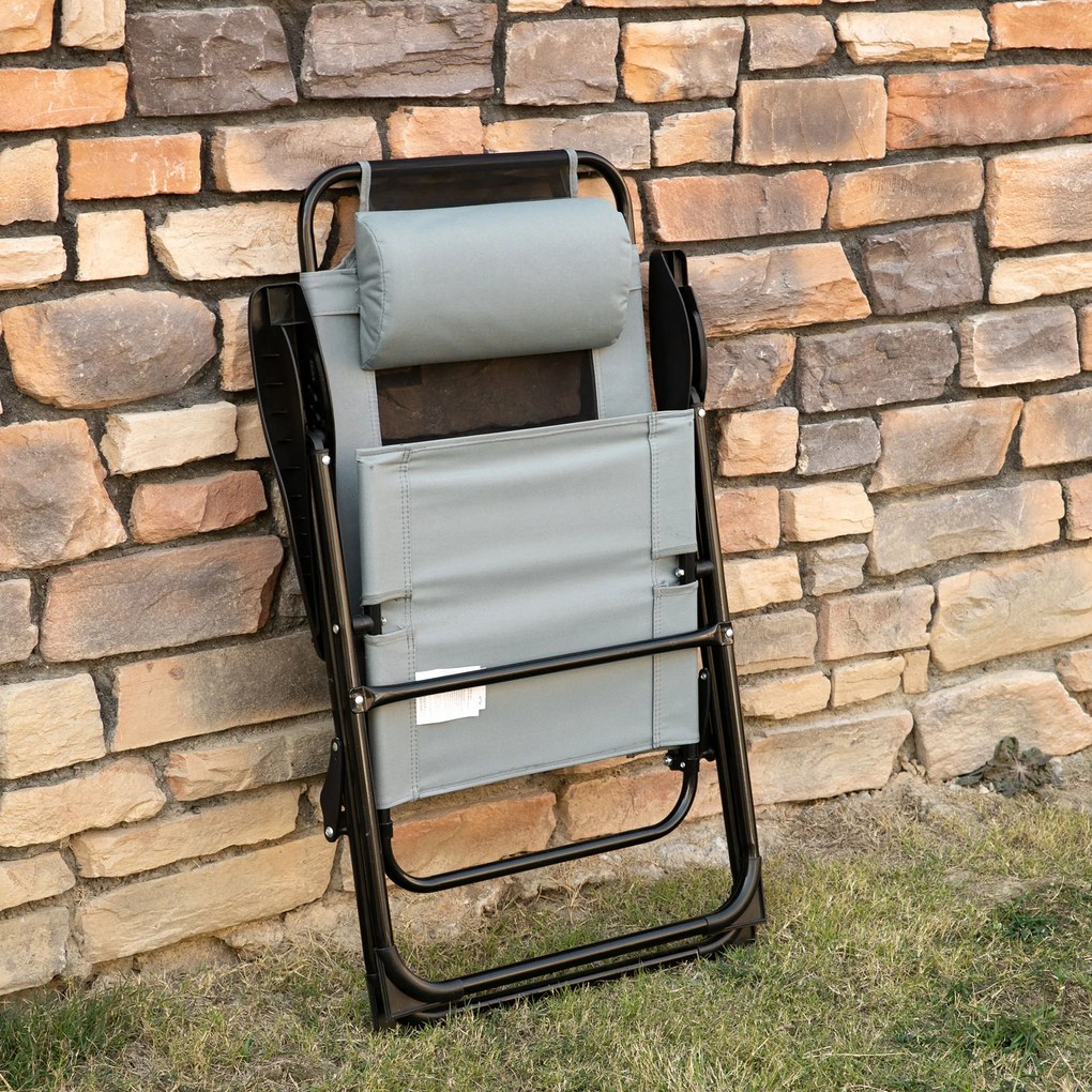 Outsunny Zestaw 2 składanych krzeseł, leżaki, odporny na warunki atmosferyczne, 5-poziomowa regulacja oparcia, konstrukcja metalowa, Szary