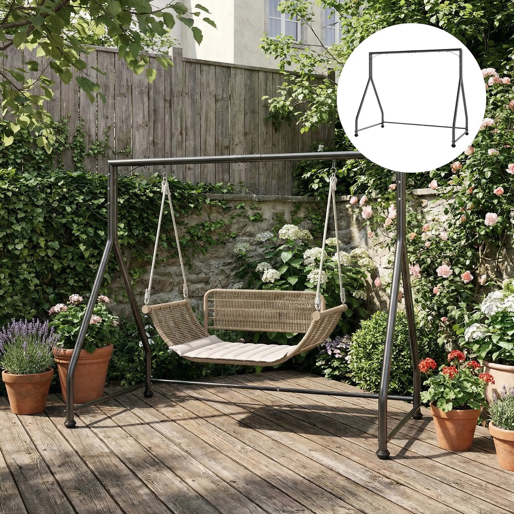 Outsunny Stojak na huśtawkę, wszechstronna konstrukcja do huśtawek dwu- i trzyosobowych lub wiszących koszy, czarny | Aosom PL