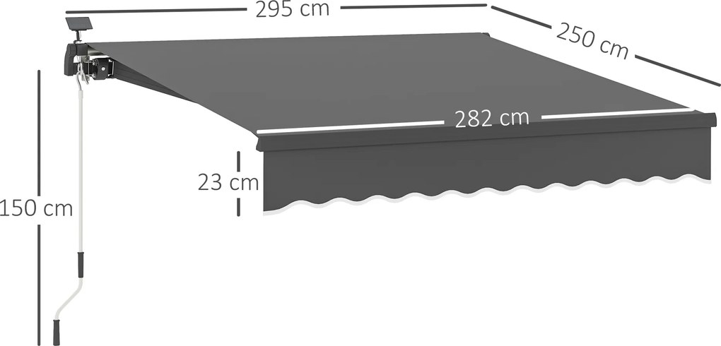 Outsunny Markiza z ręczną korbą i solarnymi światłami LED, Ochrona UV 50+, szerokość 300 cm, w kolorze szarym
