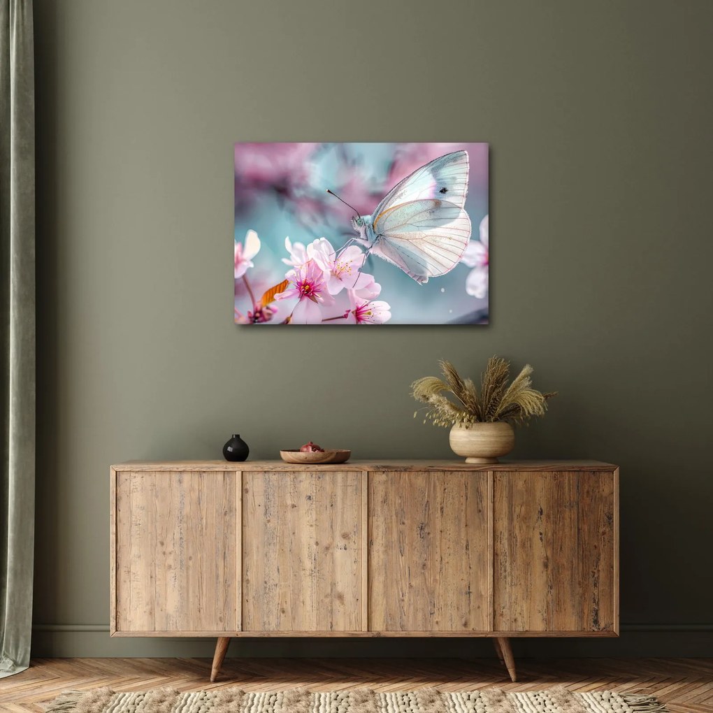 Obraz - Motyl na drzewie wiśni (70x50 cm)