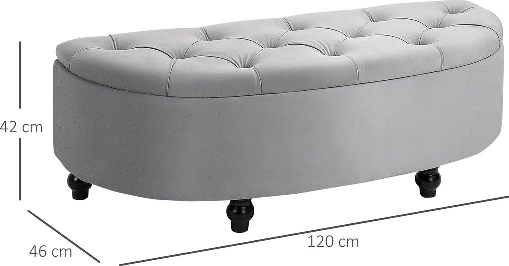 HOMCOM Ławka ze Schowkiem - Aksamitna Szara Skrzynia, Drewno Kauczukowe - Praktyczne Miejsce do Przechowywania