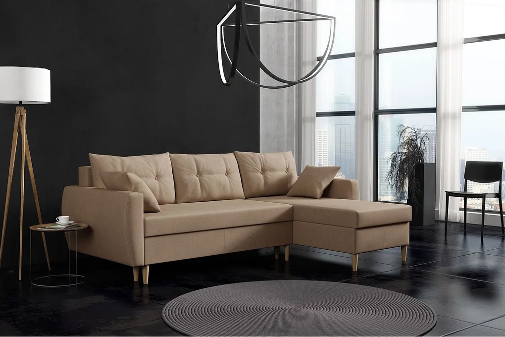 Narożnik z funkcją spania prawostronny  ROMEO L, tkanina Manila 21 beżowa, 234x156x74 cm