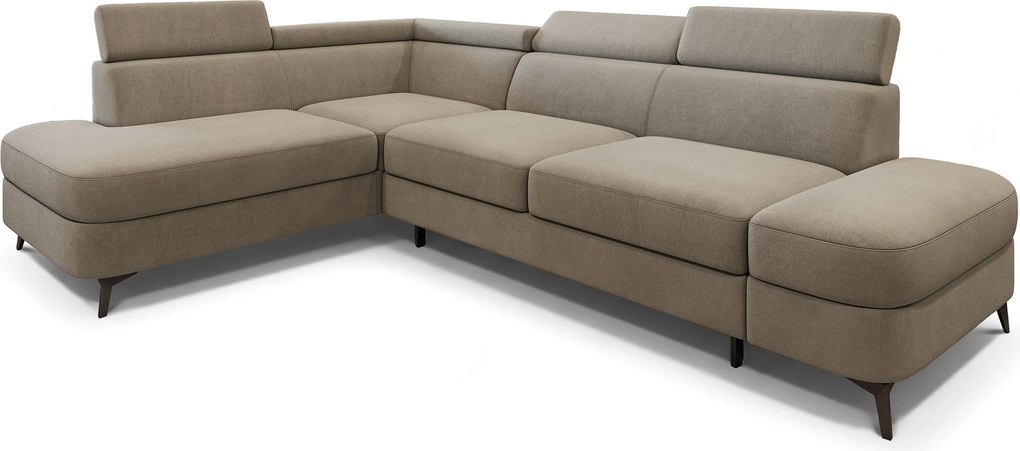 Masseno Narożnik AVISE z funkcją spania i pojemnikiem na pościel Narozniki L, Rozkładana sofa - Beżowy, MATT VELVET 09