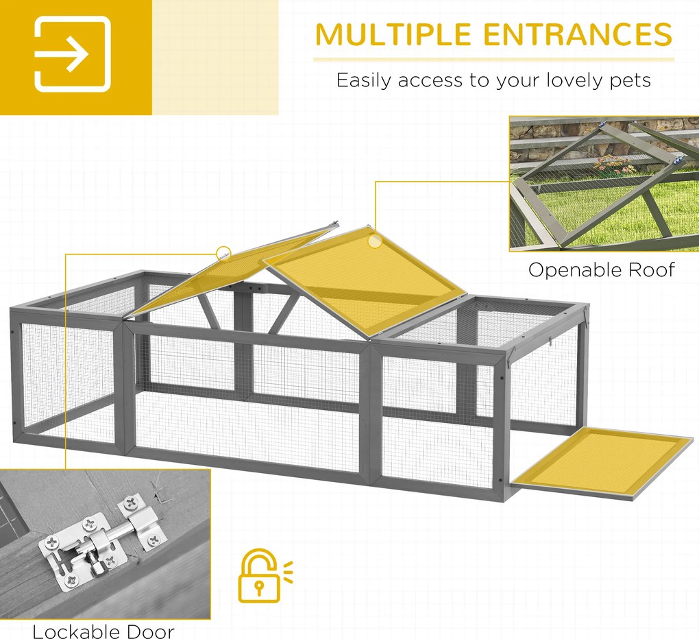 Pawhut Wybieg dla Małych Zwierząt z Otwieranym Dachem Drewno Świerkowe Szary