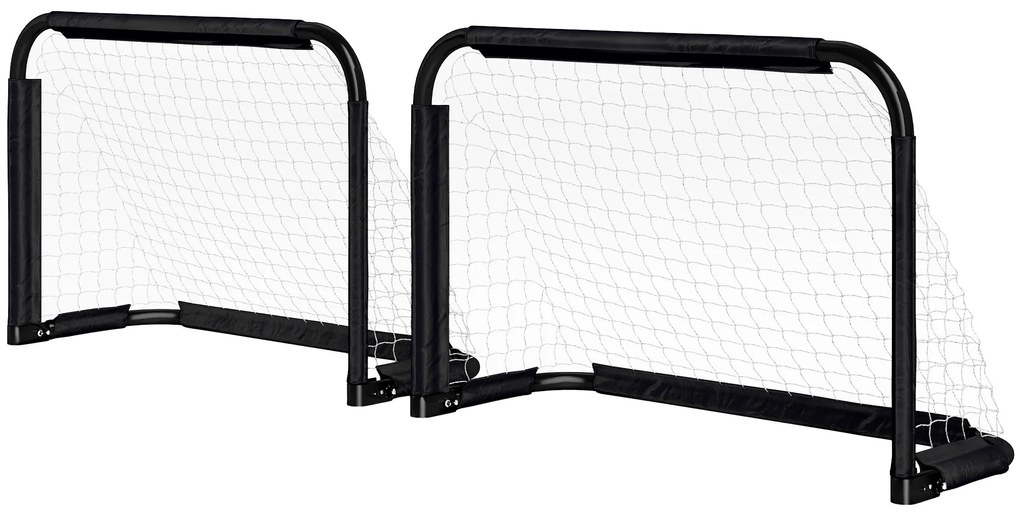 HOMCOM Zestaw Bram Piłkarskich, 2 Składane Minibramki, Rama Metalowa, Zestaw Narzędzi, 90 x 36 x 60 cm, Czarny