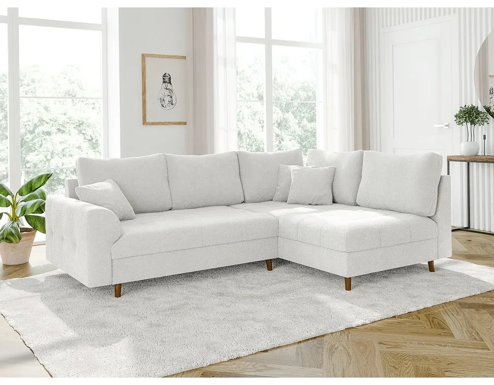 Biały narożnik z materiału bouclé (prawostronny/w kształcie litery L) Ariella – Ropez