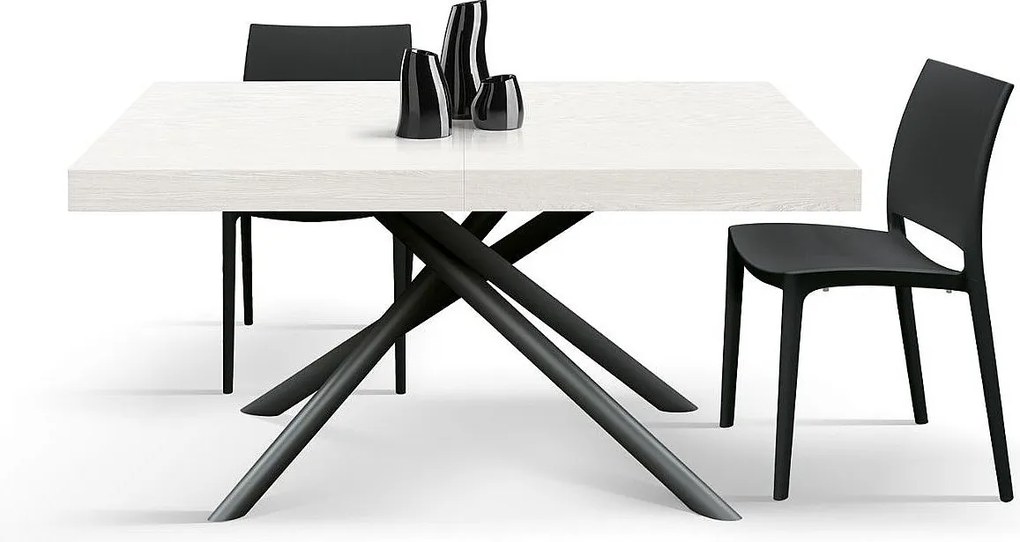 Stół drewniany, wykończenie białe, podstawa metalowa w kolorze antracytowym, 180×90–260×90 cm - CARRARA