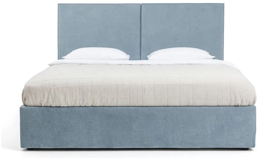 Niebieskie tapicerowane łóżko dwuosobowe ze schowkiem z materacem i stelażem 160x200 cm Thessa Bold – Bonami Selection