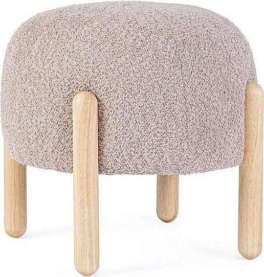 Pufa z tkaniny Bouclé w kolorze antycznego różu, nogi z drewna kauczukowego - DAYLA