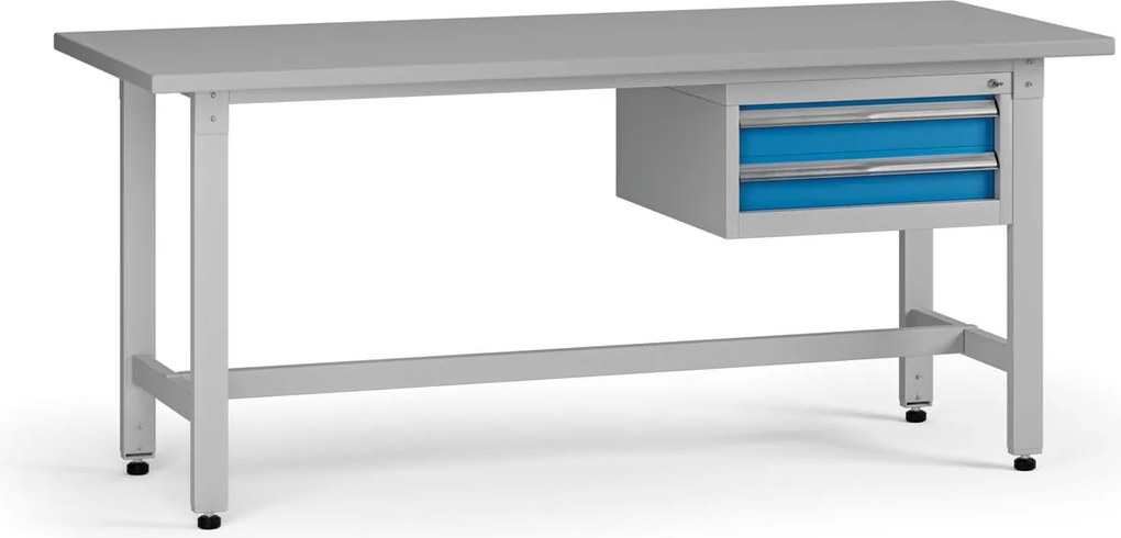 Stół warsztatowy z regulacją wysokości G5, 1800 x 750 x 800-1000 mm, 1x kontener, 2x szuflada, niebieski