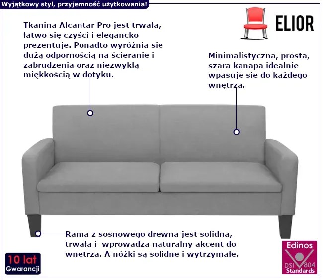 Jasnoszara 3 osobowa sofa do salonu C4-N17