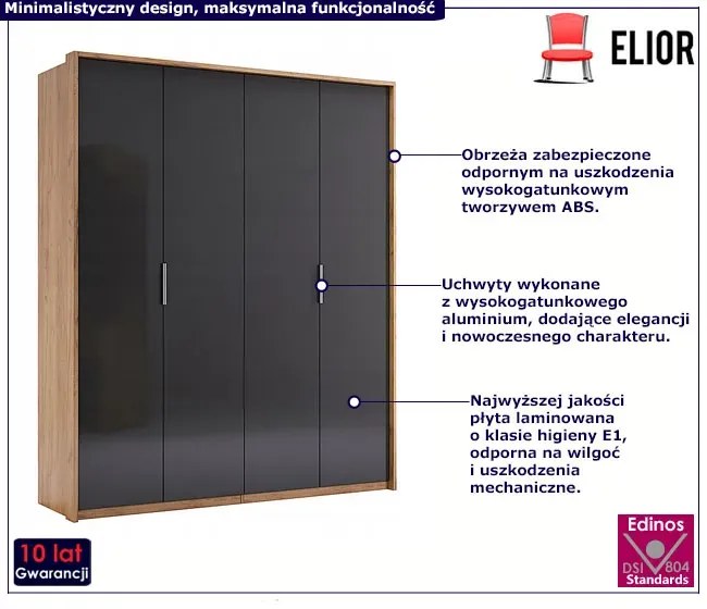 Czterodrzwiowa szafa uchylna dąb craft + lava mat F3-H20