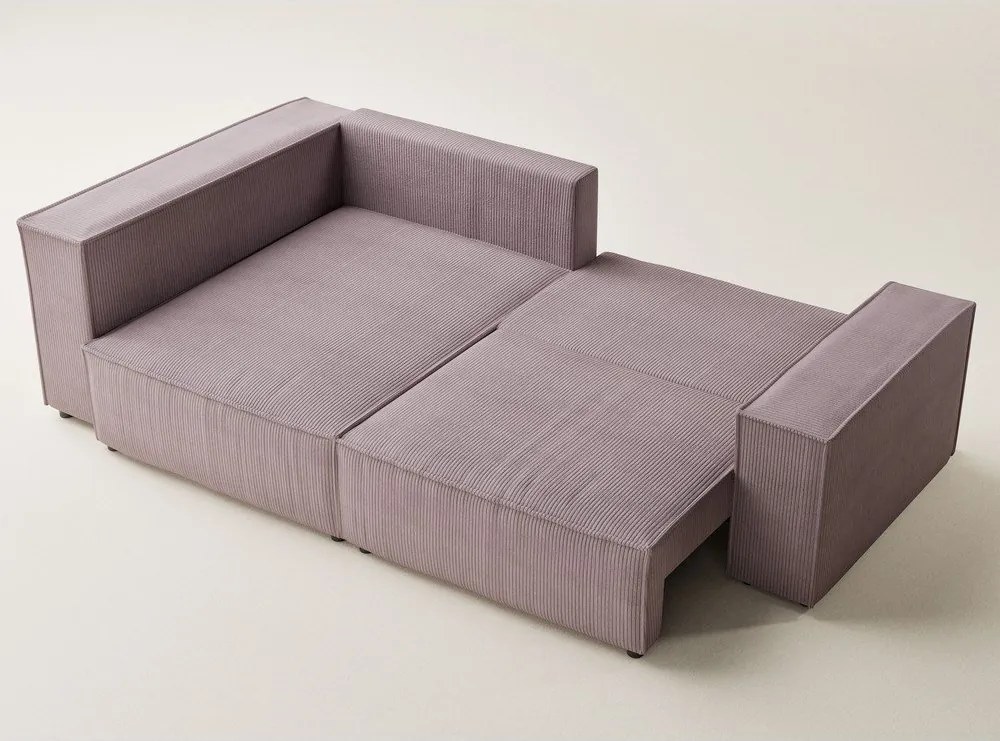 Fioletowy sztruksowy rozkładany narożnik ze schowkiem (lewostronny/w kształcie litery L) Tonga – Maison de Rêve