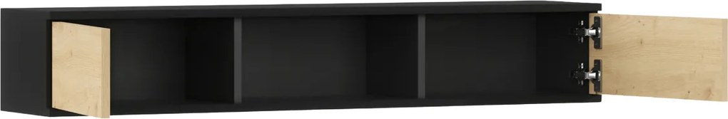 Półka ścienna z szafkami LANZZI 120 cm, czarna/dąb