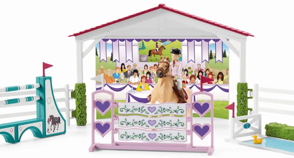 Schleich 42440 Turniejowy tor wyścigowy z końmi ipielęgniarkami z ruchomymi stawami