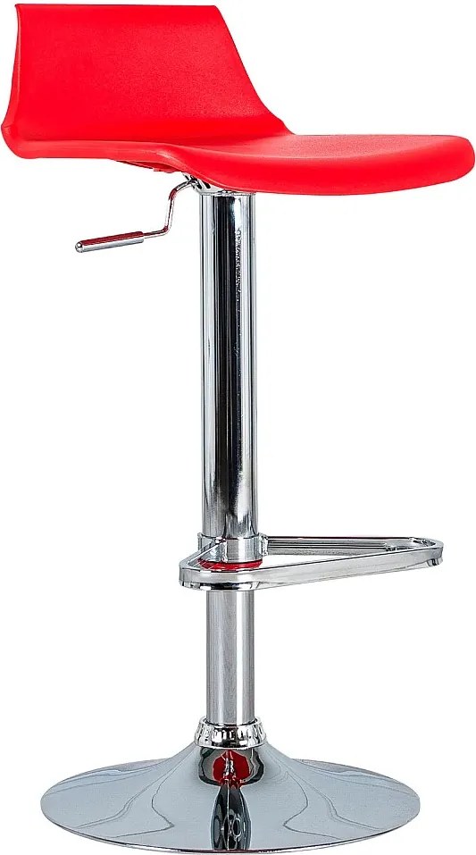 Zestaw 2 czerwonych wysokich krzeseł "Henri" z polipropylenu z podnośnikiem gazowym i podnóżkiem, 41x39 cm, 72h