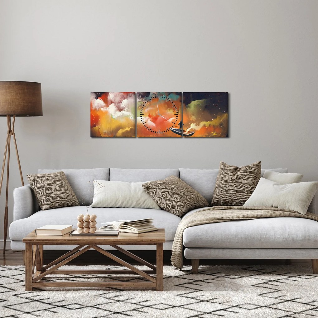 Obraz - człowiek unoszący się w kosmosie (z zegarem) (90x30 cm)