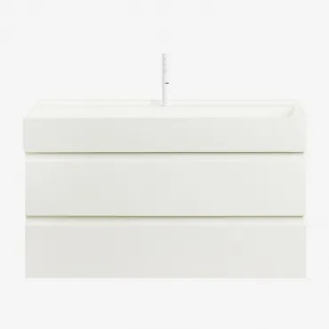 Zestaw Wiszących Mebli Łazienkowych Z Drewna I Forniru Jesionowego Zintegrowany Z Umywalką Ona Biała & - Sklum