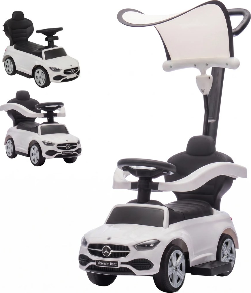 AIYAPLAY Jeździk do nauki chodzenia dla dzieci 1-3 lat z licencją Mercedes-Benz, barierka 360°, kierownica, biały | Aosom PL